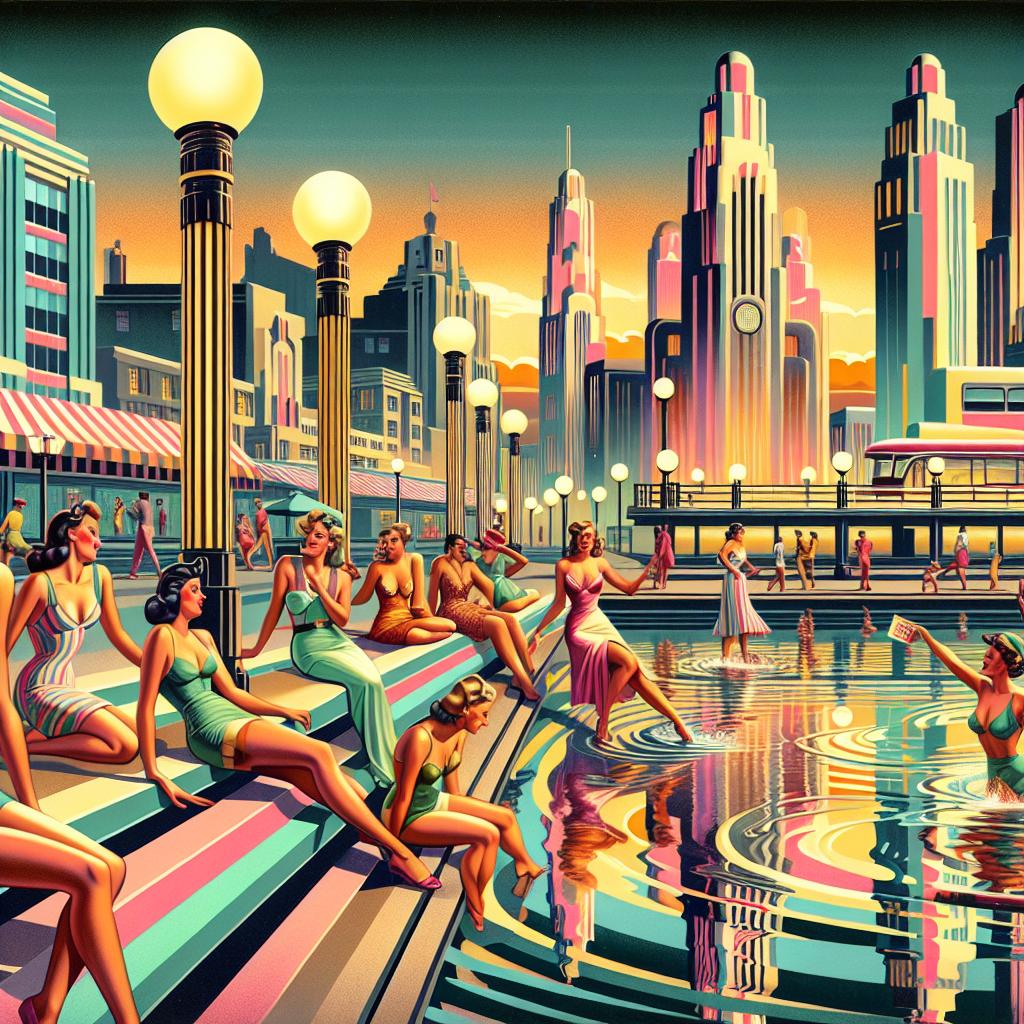 Retro Waterfront Cityscape