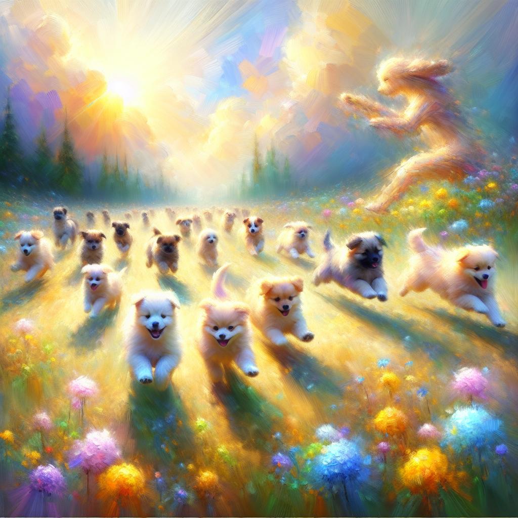 Puppy Ballet in a Sunlit Meadow