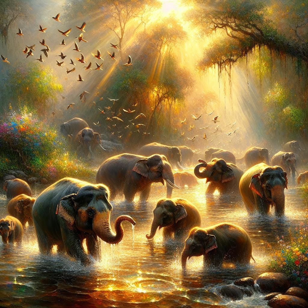 Chiaroscuro Serenade: Elephants’ River Ballet